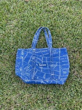 Supreme Blue Denim Map Print Tote